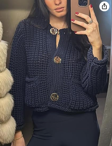 TBETNE Women’s Chunky Knit Cardigan Sweaters Long Sleeve Open Front Button Kitted Jackets Coats
