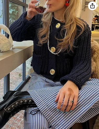 TBETNE Women’s Chunky Knit Cardigan Sweaters Long Sleeve Open Front Button Kitted Jackets Coats
