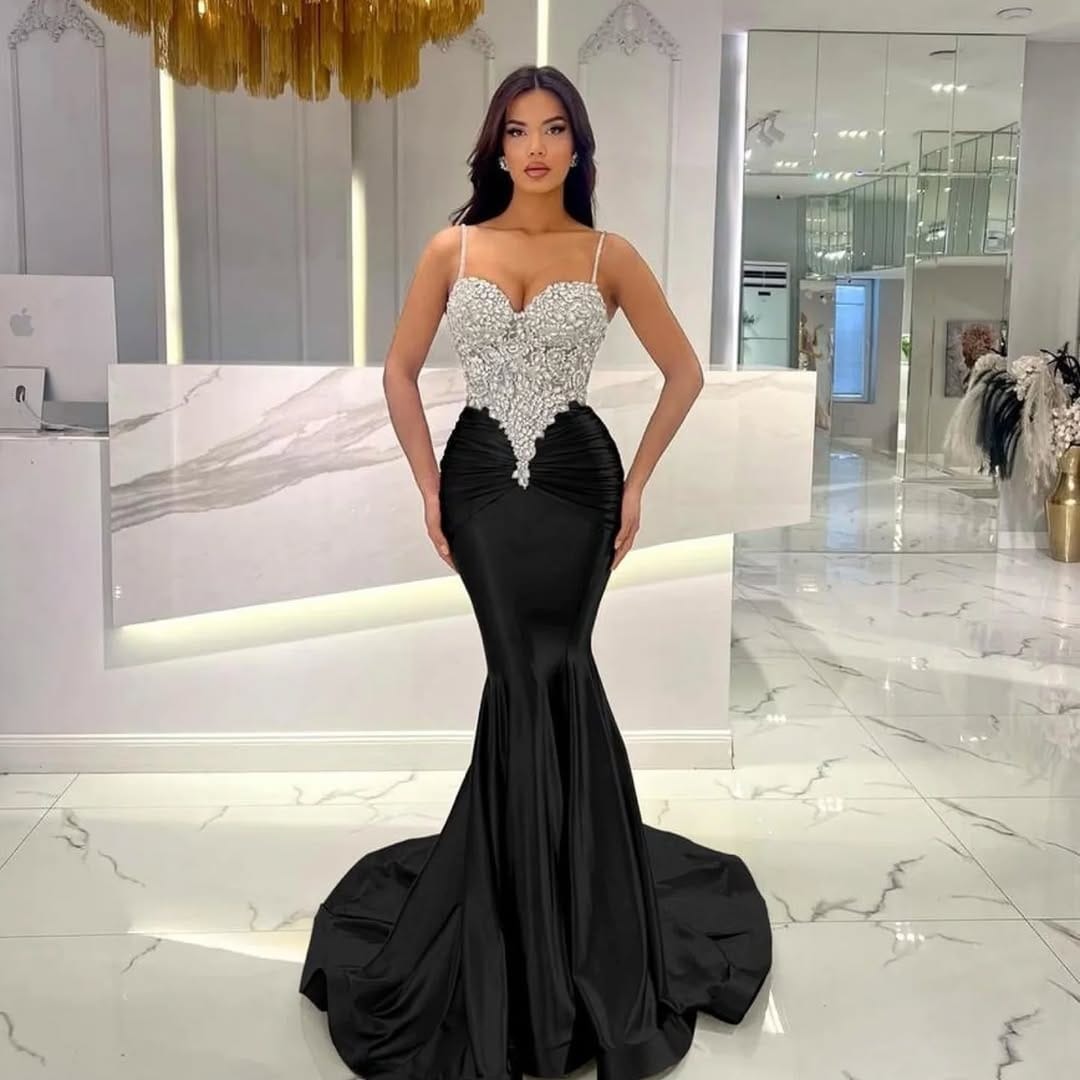 Fabulous Long Green Mermaid Spaghetti Straps Lace Satin Prom Evening Dresses