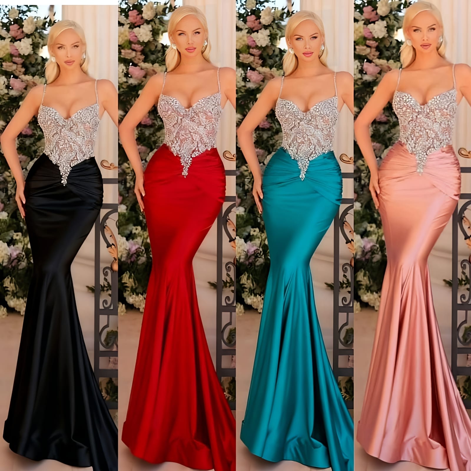 Fabulous Long Green Mermaid Spaghetti Straps Lace Satin Prom Evening Dresses