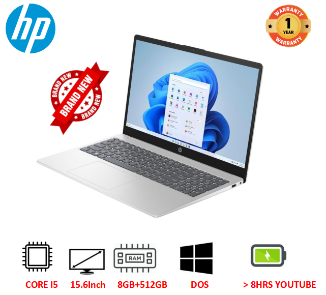 Brand New Hp 15S-FD0355NIA INTEL CORE I5-1334U | 8GB | 512SSD | DOS | 15.6" | SILVER Brand New Laptop Notebook Computer Brand New Hp Laptop