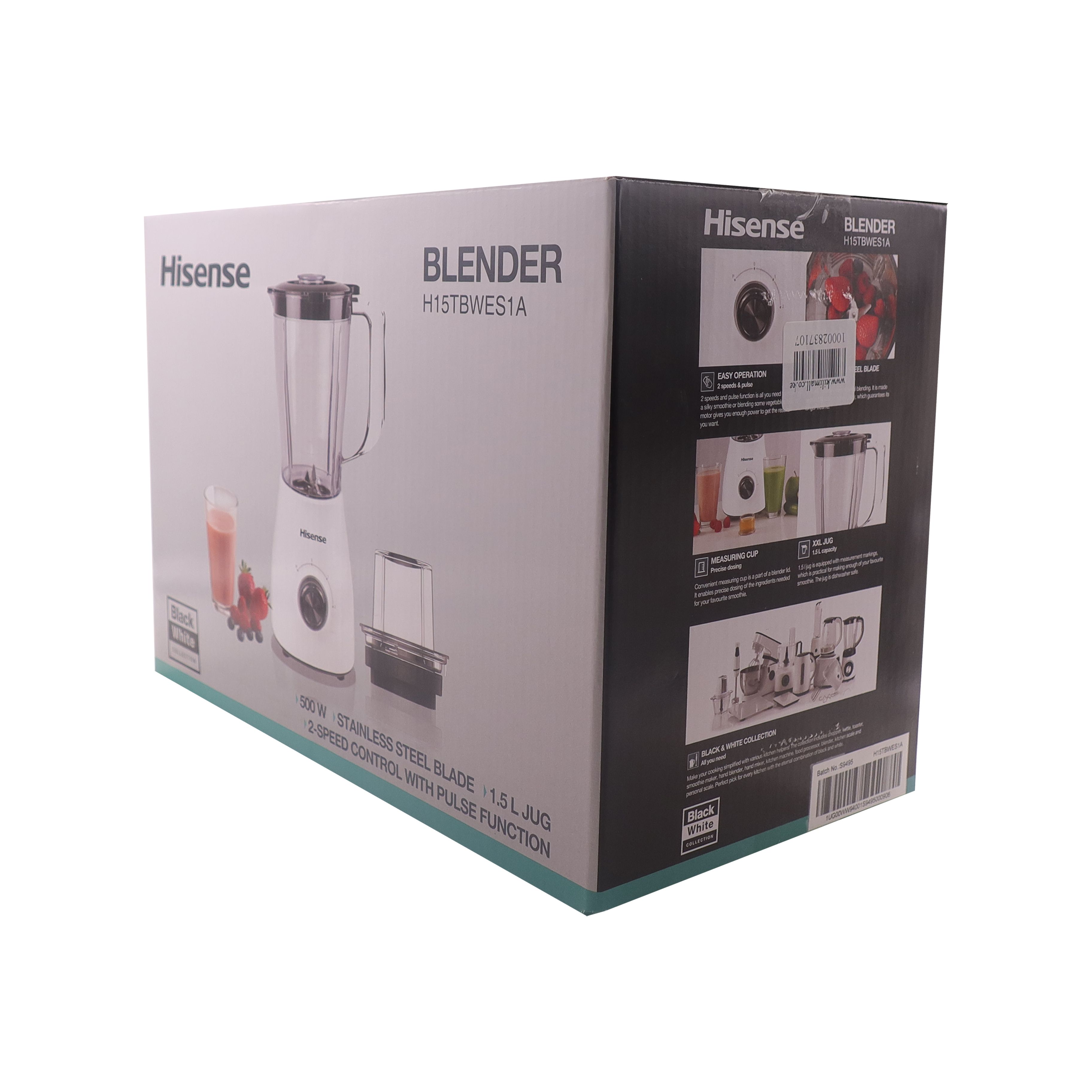 Hisense  1.5L 2 In 1 Motor Stainless Steel  500W Blender H1STBWES1A Quality With Grinder Juicer White【HOT】
