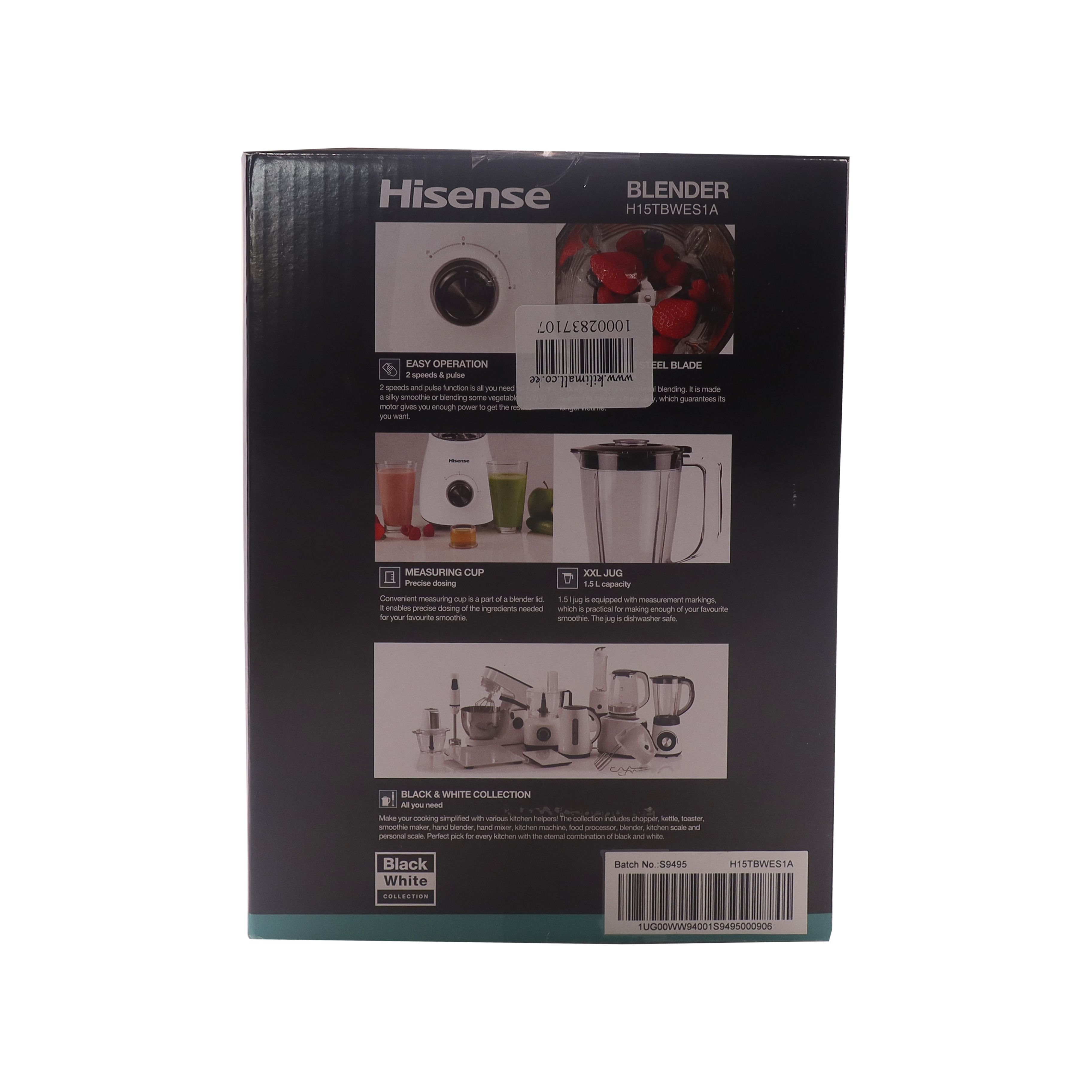 Hisense  1.5L 2 In 1 Motor Stainless Steel  500W Blender H1STBWES1A Quality With Grinder Juicer White【HOT】