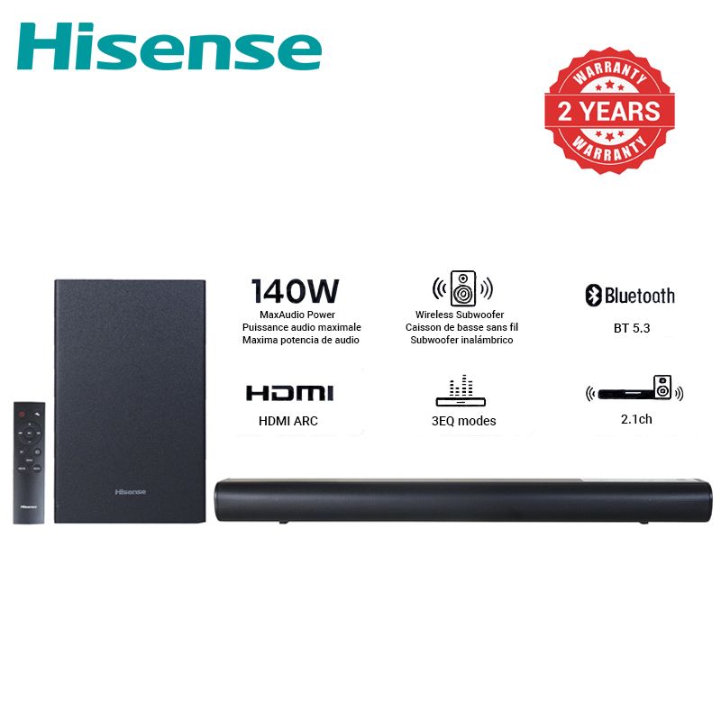 Hisense 2.1CH SOUNDBAR WITH WIRELESS SUBWOOFER HS1800 Woofer Bluetooth Speaker Remote