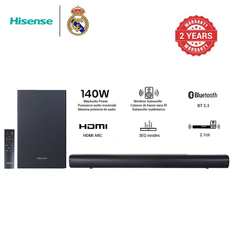 Hisense 2.1CH SOUNDBAR WITH WIRELESS SUBWOOFER HS1800 Woofer Bluetooth Speaker Remote