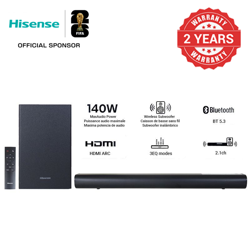 Hisense 2.1CH SOUNDBAR WITH WIRELESS SUBWOOFER HS1800 Woofer Bluetooth Speaker Remote