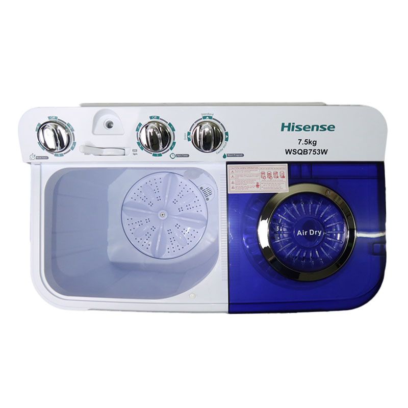Hisense Twin Tub Washing Machine 7.5KG Washer, 5KG Spinner Combo with Timer Knobs, Built-in Drain Pump, Compact Washer for Home washing machine WSQB753W