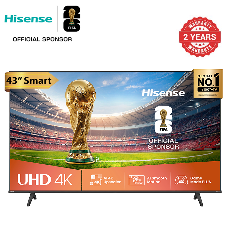 Hisense 43A6K 43 inch 4K UHD Bluetooth Frameless TV Dolby Vision VIDAA Smart DTS Virtual Smart TV  Netflix YouTube Wi-Fi technology