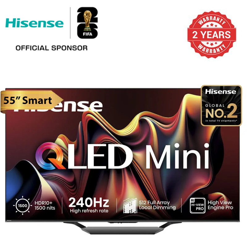 Hisense 55 Inch Mini LED QLED Smart TV, 4K 144Hz Quantum Dot, IMAX Enhanced ,Dolby Atmos 55U7N