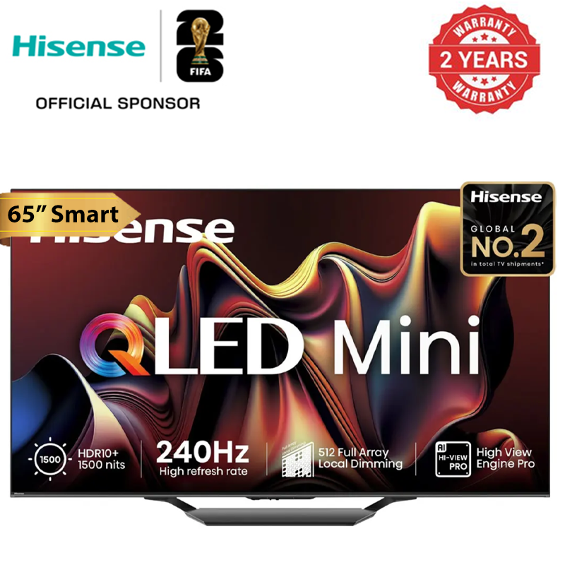 Hisense 65 inch Mini LED ULED 4K Smart TV Frameless Design, VIDAA U7 Smart OS Dolby Vision, 65U7N