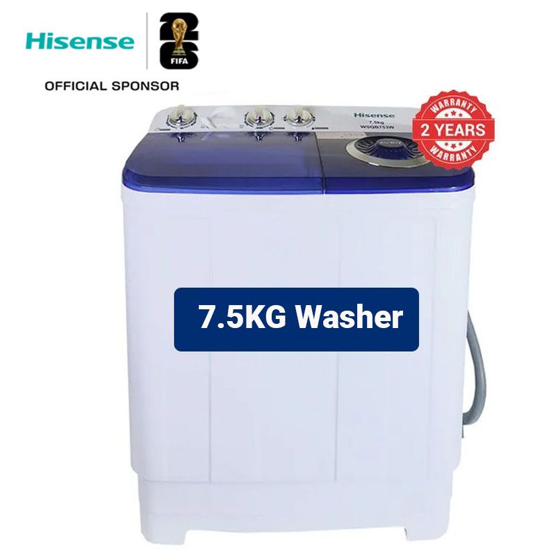 Hisense Twin Tub Washing Machine 7.5KG Washer, 5KG Spinner Combo with Timer Knobs, Built-in Drain Pump, Compact Washer for Home washing machine WSQB753W