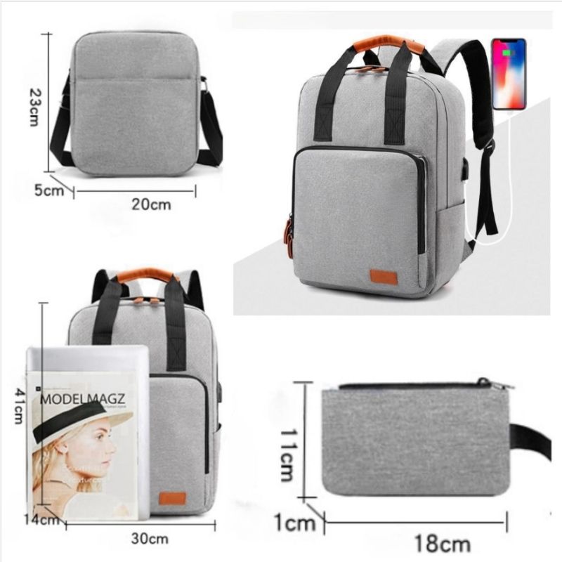 3 PCS/Sets Backpacks Bags Men Bags Bookbags School Bags USB Laptop Bags Notebook Bags Travel Bag Anti-Theft Leisure Nylon Cloth Bags