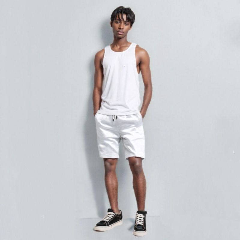 2PCS Men Shorts Pants Overalls Male Clothes Straight Trousers