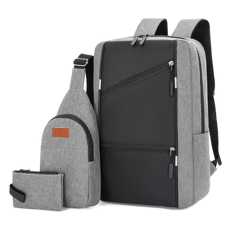 3 PCS Bags Men Bags Backpacks Bookbags School Bags Medium Size USB Laptop Bags Travel Bags Nylon Cloth Bags Anti-Theft Leisure