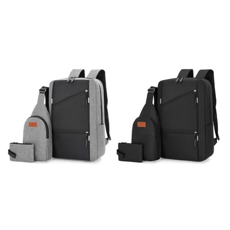 3 PCS Bags Men Bags Backpacks Bookbags School Bags Medium Size USB Laptop Bags Travel Bags Nylon Cloth Bags Anti-Theft Leisure