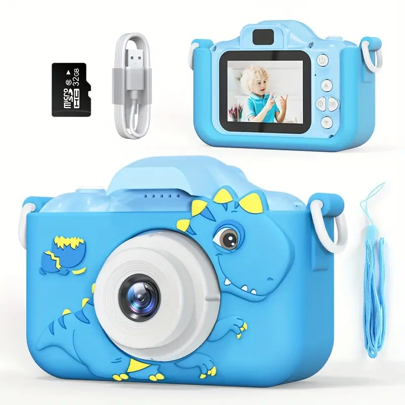 Kids Selfie HD Camera, Rechargeable Electronic Digital Video Camera, Portable  Dinosaur Camera Toy With 32G SD Card As Back-to-School Season And Boy Girl Children Birthday Gift Set For People Aged 3+