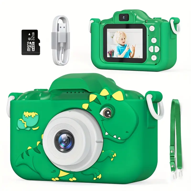 Kids Selfie HD Camera, Rechargeable Electronic Digital Video Camera, Portable  Dinosaur Camera Toy With 32G SD Card As Back-to-School Season And Boy Girl Children Birthday Gift Set For People Aged 3+