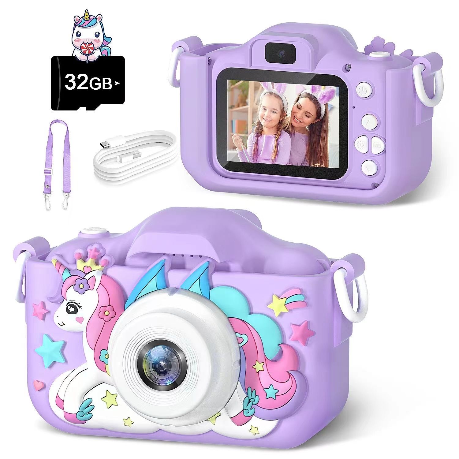 Kids Selfie HD Camera, Rechargeable Electronic Digital Video Camera, Portable  Dinosaur Camera Toy With 32G SD Card As Back-to-School Season And Boy Girl Children Birthday Gift Set For People Aged 3+
