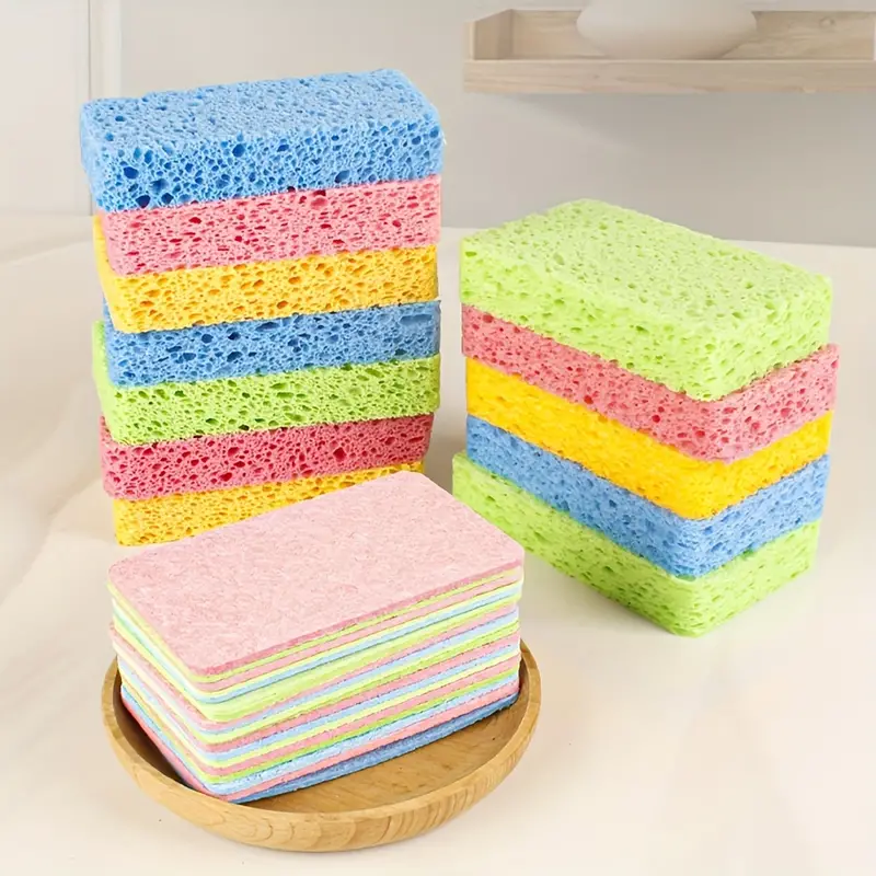 6/12pcs, Dishwashing Sponge, Natural Wood Pulp Cleaning Cloth, Dishwashing Cloth, Oil-free, Wood Pulp Sponge Block, Absorbent Magic Wipe, Cleaning Supplies, Cleaning Tool, Kitchen Utensils, Apartment