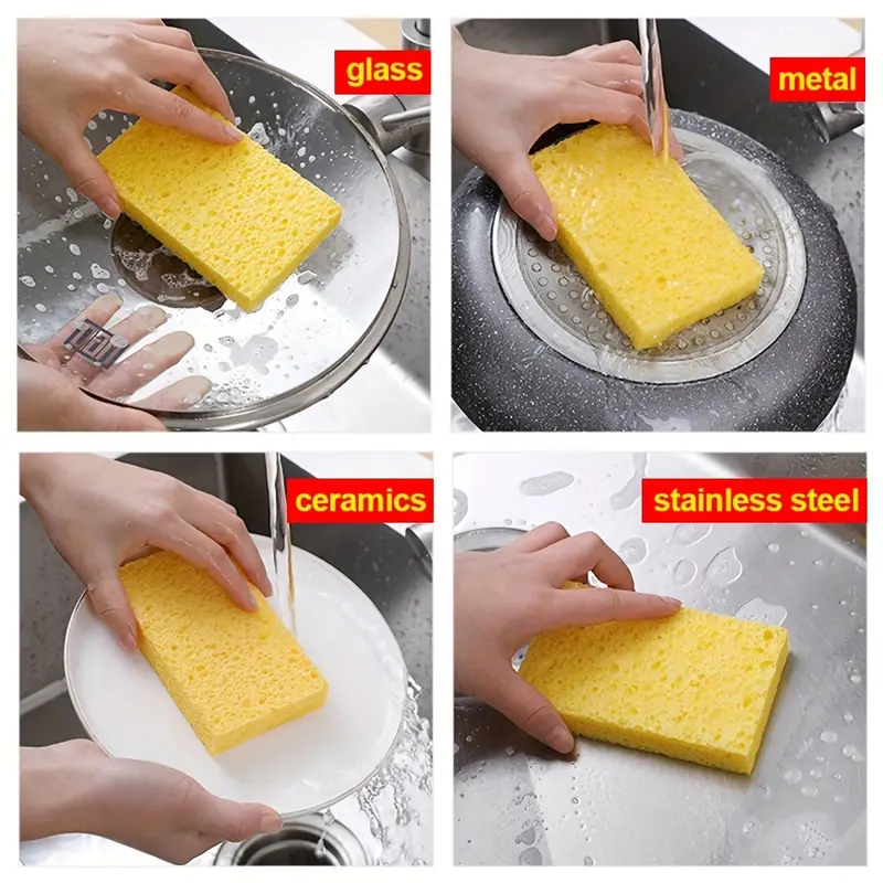 6/12pcs, Dishwashing Sponge, Natural Wood Pulp Cleaning Cloth, Dishwashing Cloth, Oil-free, Wood Pulp Sponge Block, Absorbent Magic Wipe, Cleaning Supplies, Cleaning Tool, Kitchen Utensils, Apartment