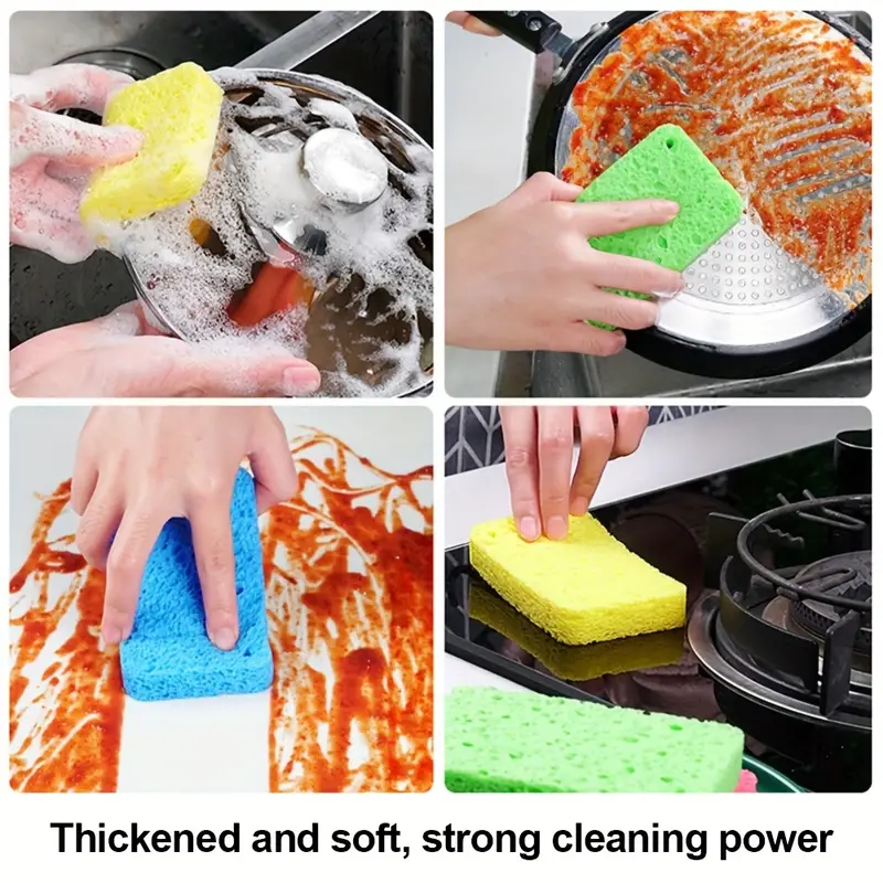 6/12pcs, Dishwashing Sponge, Natural Wood Pulp Cleaning Cloth, Dishwashing Cloth, Oil-free, Wood Pulp Sponge Block, Absorbent Magic Wipe, Cleaning Supplies, Cleaning Tool, Kitchen Utensils, Apartment
