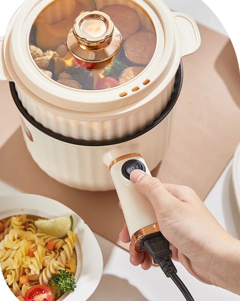 Electric Hot Pot 1.6L Rapid Noodles Cooker Portable Non-Stick Electric Pot Mini Hot Pot for Stir Fry Steak Noodles with Steamer Home Kitchen All-in-One Double Layer Electric Appliances