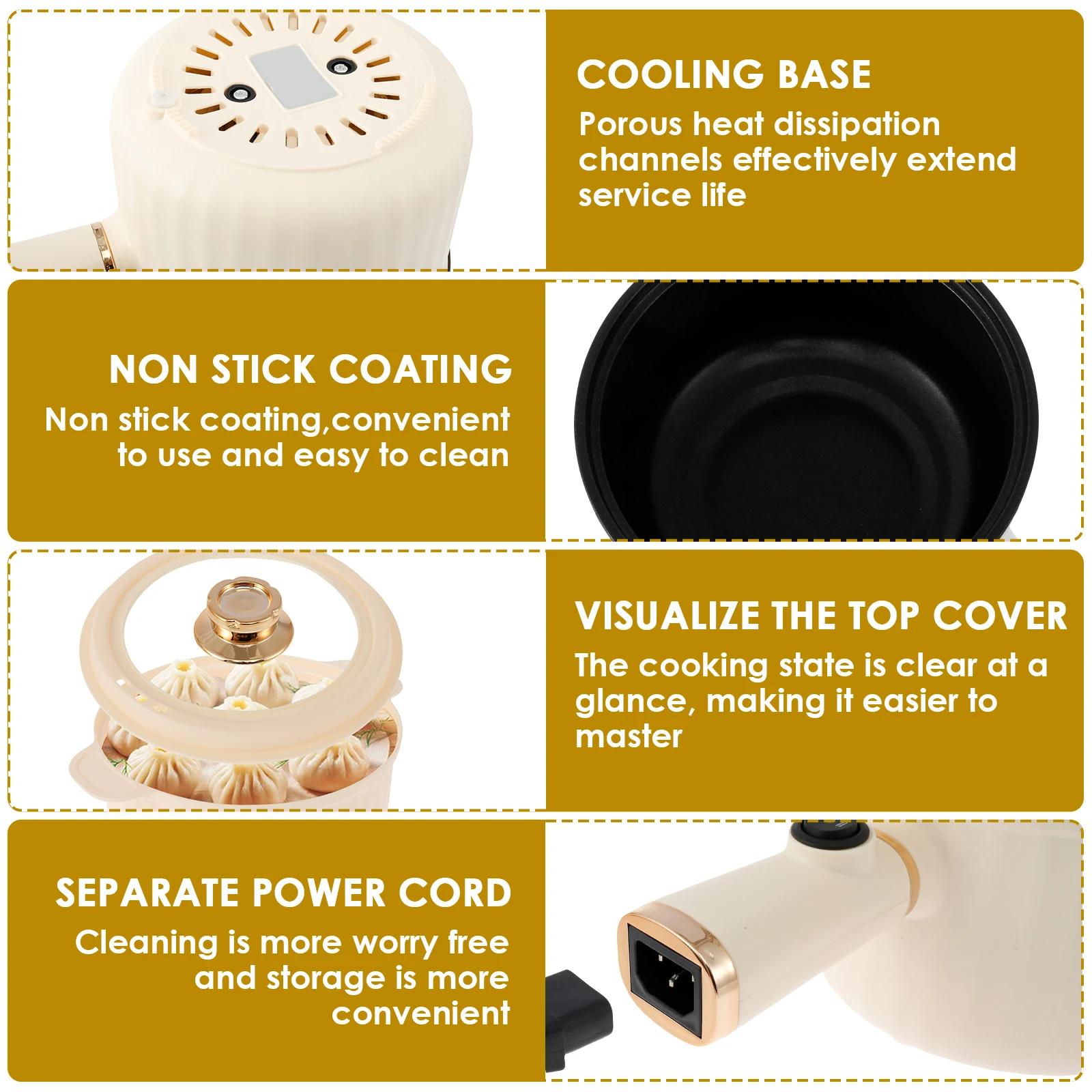 Electric Hot Pot 1.6L Rapid Noodles Cooker Portable Non-Stick Electric Pot Mini Hot Pot for Stir Fry Steak Noodles with Steamer Home Kitchen All-in-One Double Layer Electric Appliances