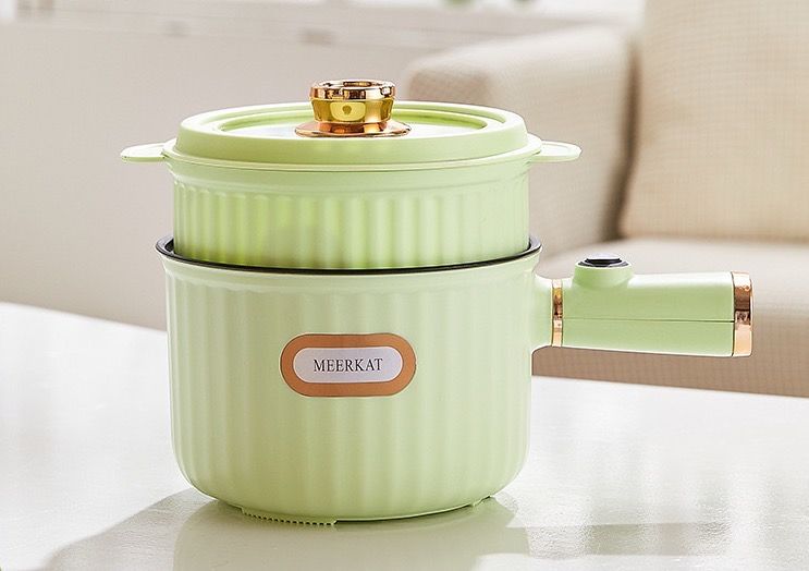 Electric Hot Pot 1.6L Rapid Noodles Cooker Portable Non-Stick Electric Pot Mini Hot Pot for Stir Fry Steak Noodles with Steamer Home Kitchen All-in-One Double Layer Electric Appliances
