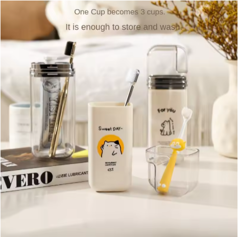 3 in 1 Family Toothbrush Travel Containers Washing Cup Set Multifunction Durable Travel Storage Cup Efficient Storage Strong Home Storage Personal Care Oral Care Wash Cup