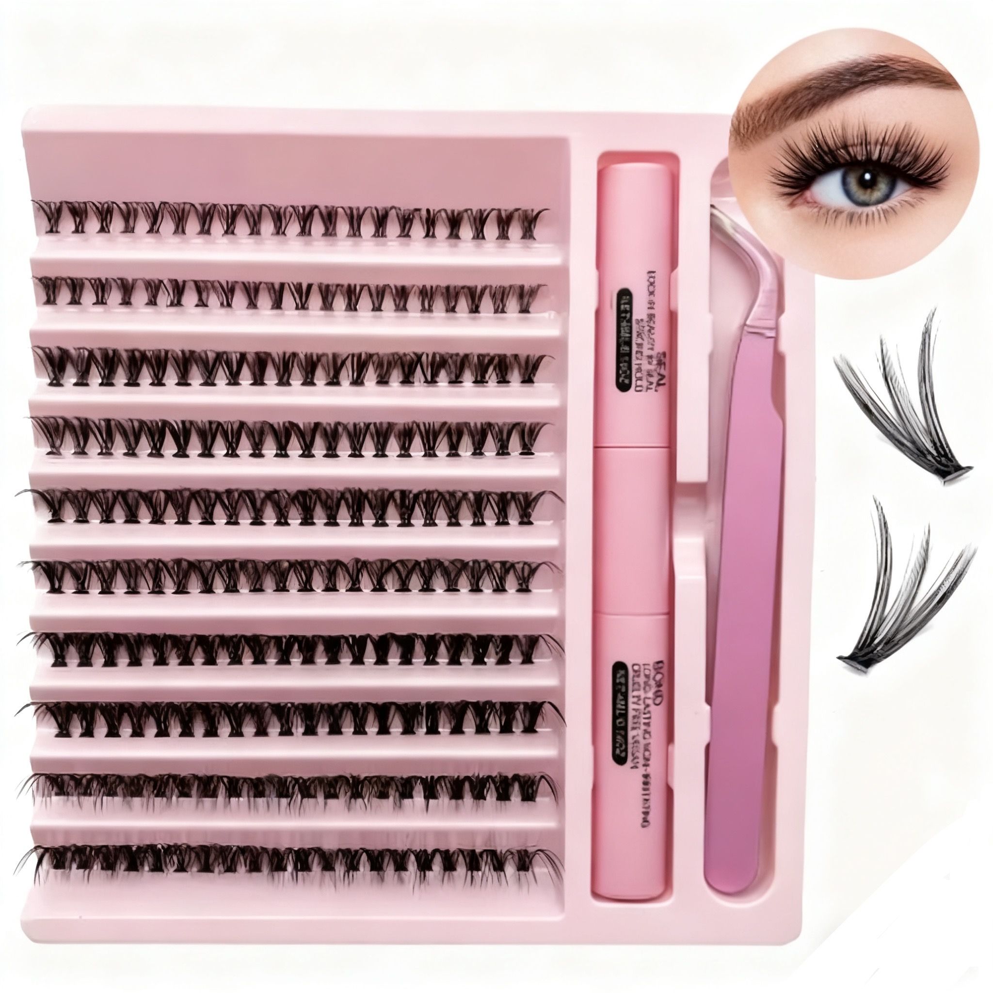 DIY Lashes Extension Kit Eyelashes 200 PCS Dense Natural-Looking Clusters Lash Bond and Seal Makeup Tools for Gluing Lashes Gluing Glue Accessories 20D Mixed Lengths