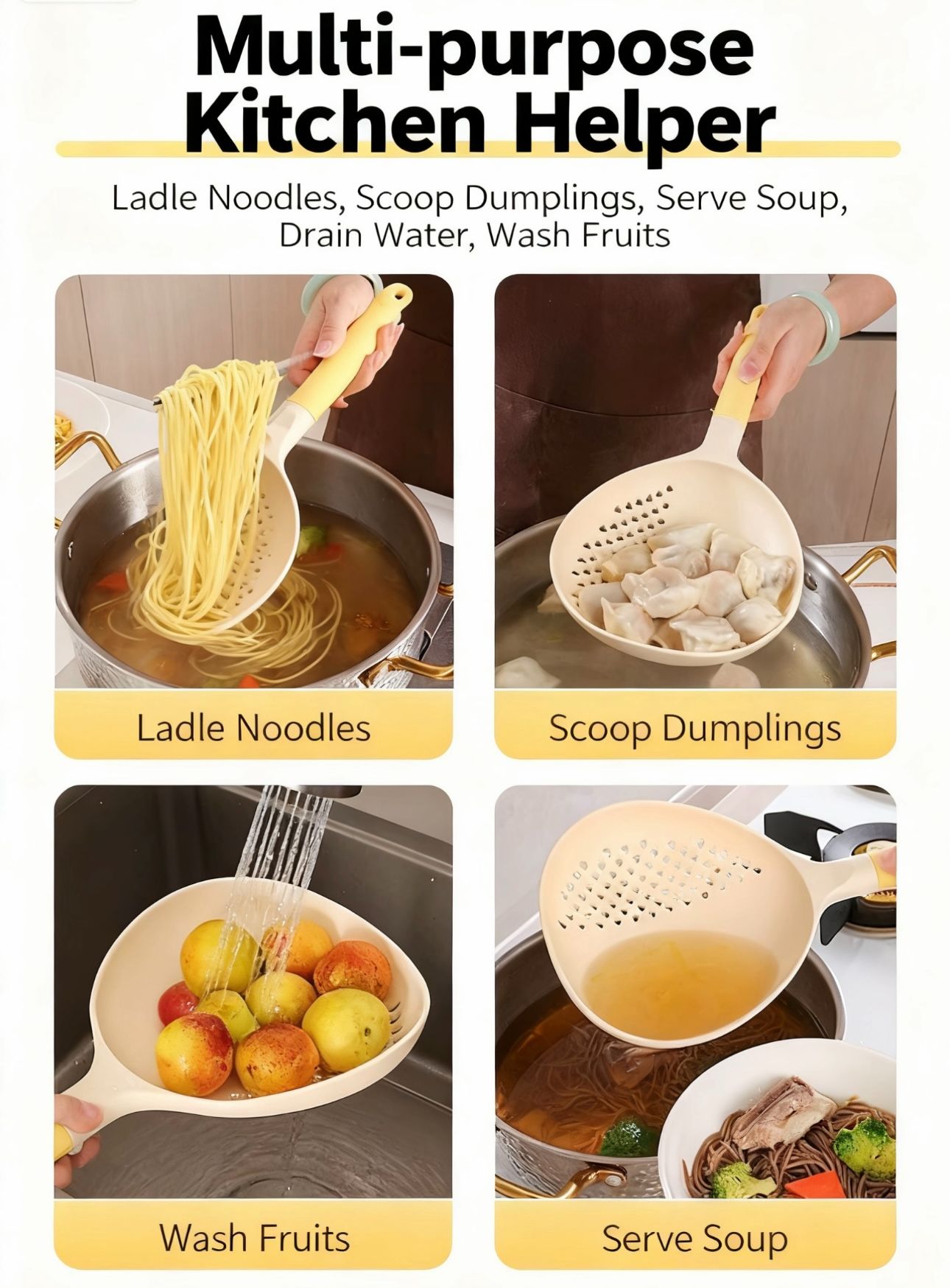 2-in-1 Kitchen Colander Filter Spoon - Long Handle Plastic Utensil, Large Surface & Easy to Clean, Ideal for Hot Pot, Noodle Soup & More