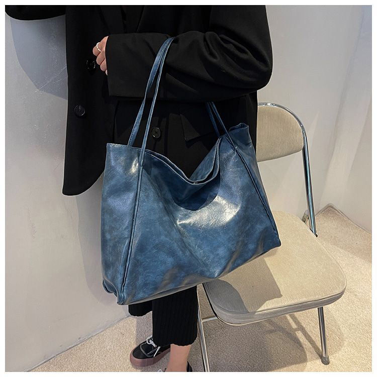 Women Tote Bag Fashion Underarm Pouch Large Capacity Soft Pu Leather Shoulder Bag Retro Crossbody Bag Casual Portable Bucket Bag