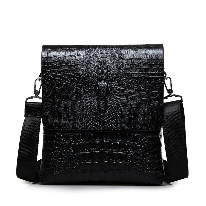 Leather Men Bag Crocodile Pattern Briefcase Men's Solid Color Casual Trendy Shoulder Business Multi-layer Messenger Bag
