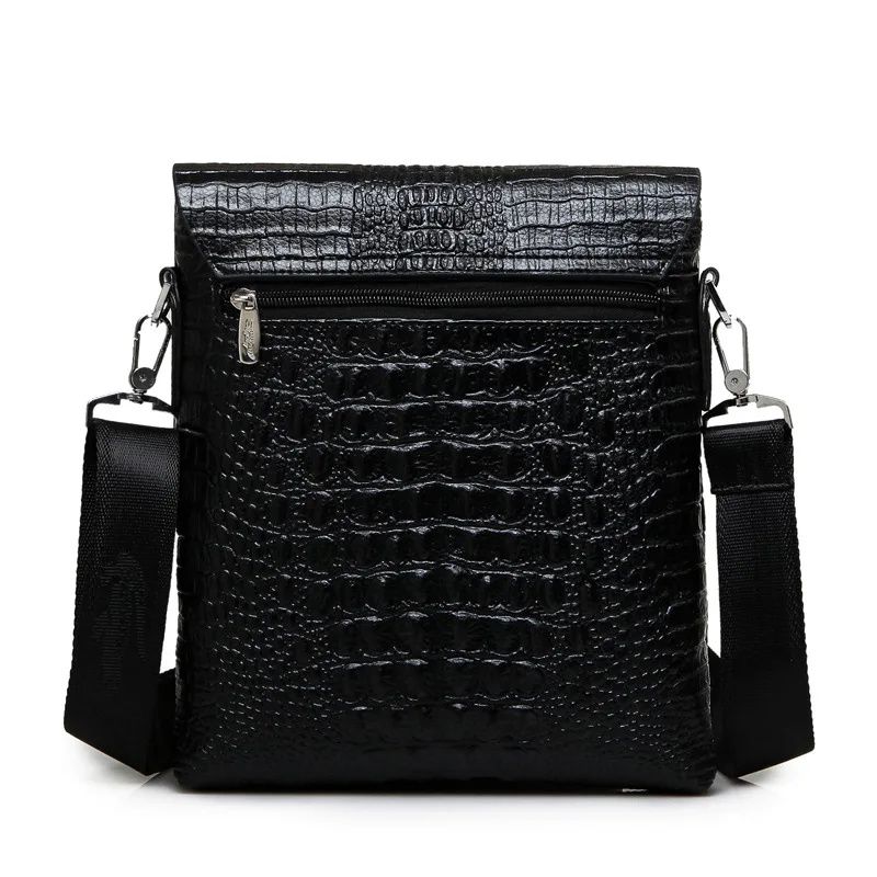 Leather Men Bag Crocodile Pattern Briefcase Men's Solid Color Casual Trendy Shoulder Business Multi-layer Messenger Bag
