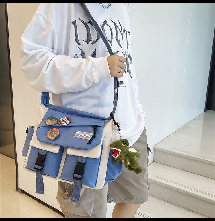 No pendant Harajuku Men‘s Nylon Crossbody Bags for Women Messenger Bag Girls School Book Bags Youth Canvas Handbags Shoulder Bag badge RANDOM