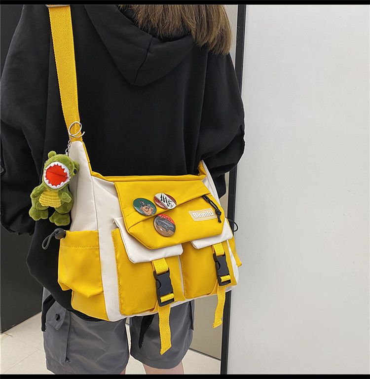 No pendant Harajuku Men‘s Nylon Crossbody Bags for Women Messenger Bag Girls School Book Bags Youth Canvas Handbags Shoulder Bag badge RANDOM