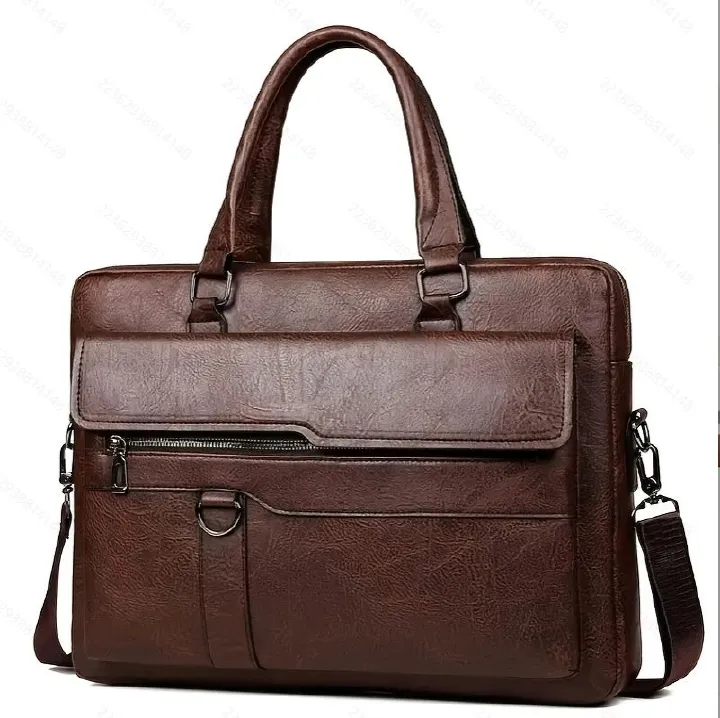 Luxury Men's Handbag PU Leather Briefcase for Laptop Messenger Shoulder Bag Business Portfolio For A4 Document 14 Inch Laptop Bag Office Handbag
