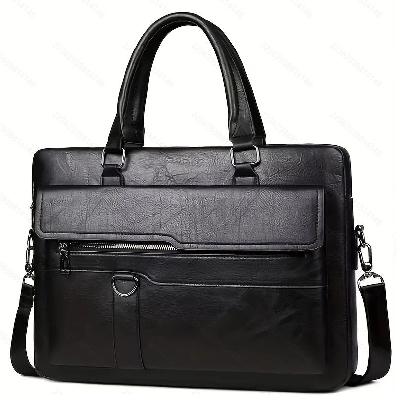 Luxury Men's Handbag PU Leather Briefcase for Laptop Messenger Shoulder Bag Business Portfolio For A4 Document 14 Inch Laptop Bag Office Handbag