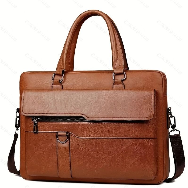 Luxury Men's Handbag PU Leather Briefcase for Laptop Messenger Shoulder Bag Business Portfolio For A4 Document 14 Inch Laptop Bag Office Handbag