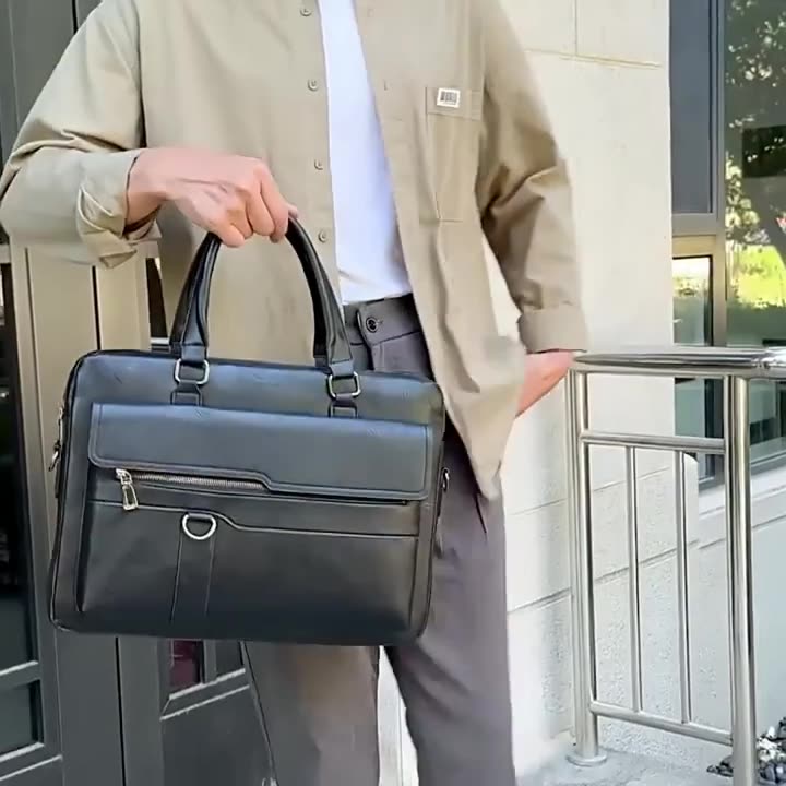 Luxury Men's Handbag PU Leather Briefcase for Laptop Messenger Shoulder Bag Business Portfolio For A4 Document 14 Inch Laptop Bag Office Handbag