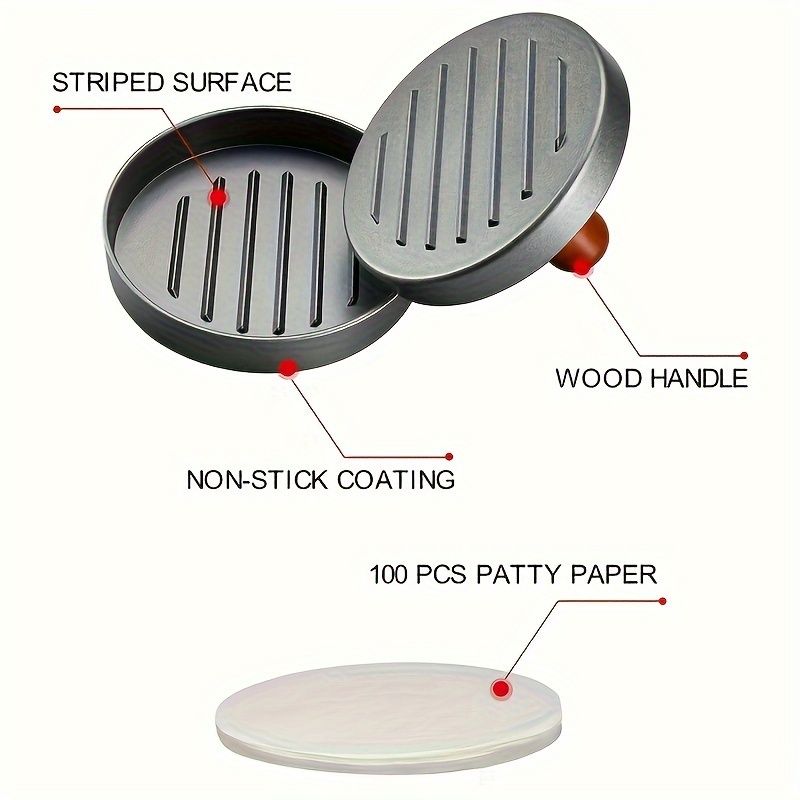 Easy Release Non-Stick Burger Press Set Round Hamburger Mold Aluminum Alloy Hamburger Meat Beef BBQ Burger Meat Press Kitchen Food Mold