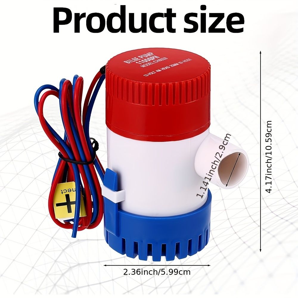 Non-Automatic 12V Electric Pump 1100GPH Marine Bilge Submersible Boat Water Pump for Ponds Pools Boats RVs - Reliable Corrosion-Resistant