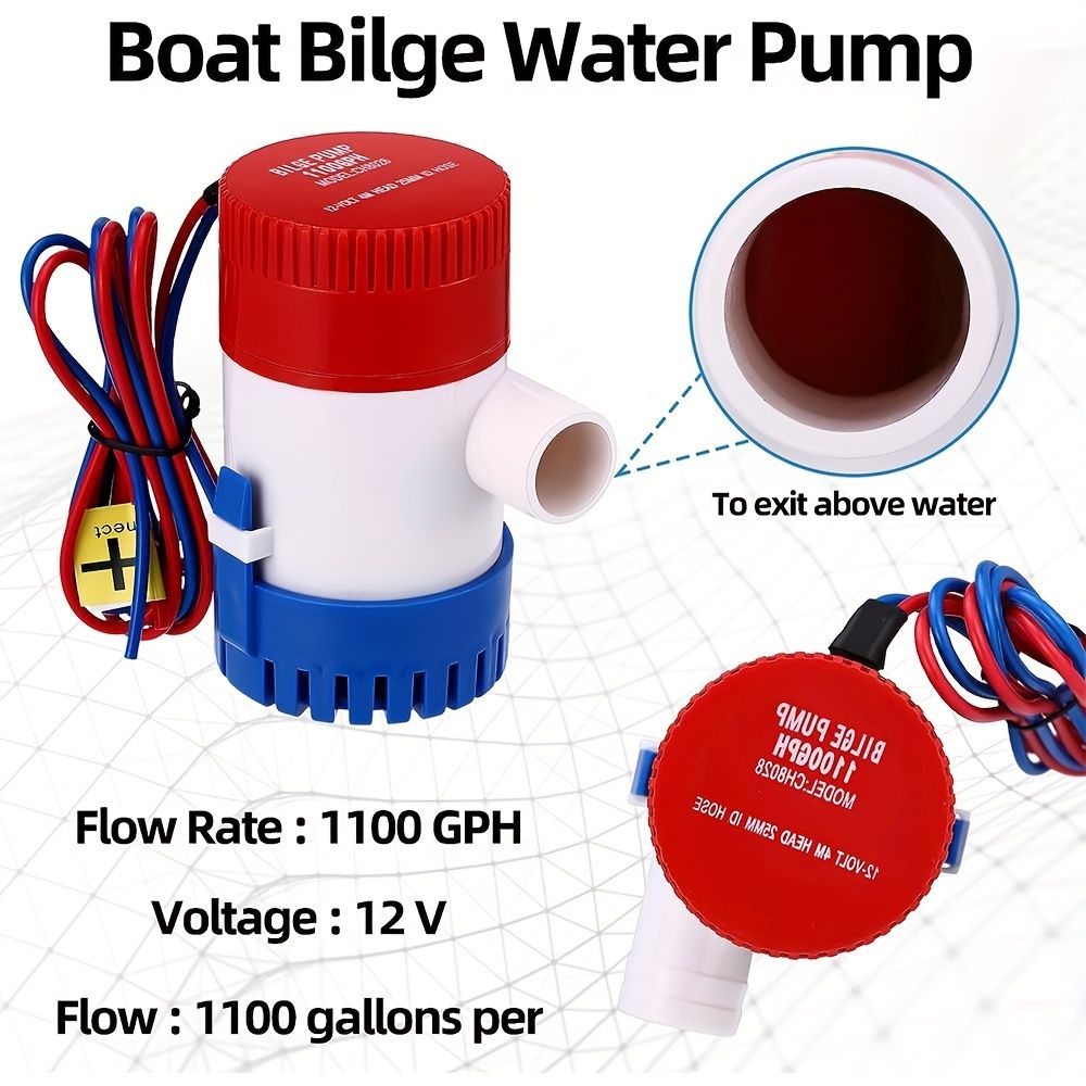 Non-Automatic 12V Electric Pump 1100GPH Marine Bilge Submersible Boat Water Pump for Ponds Pools Boats RVs - Reliable Corrosion-Resistant