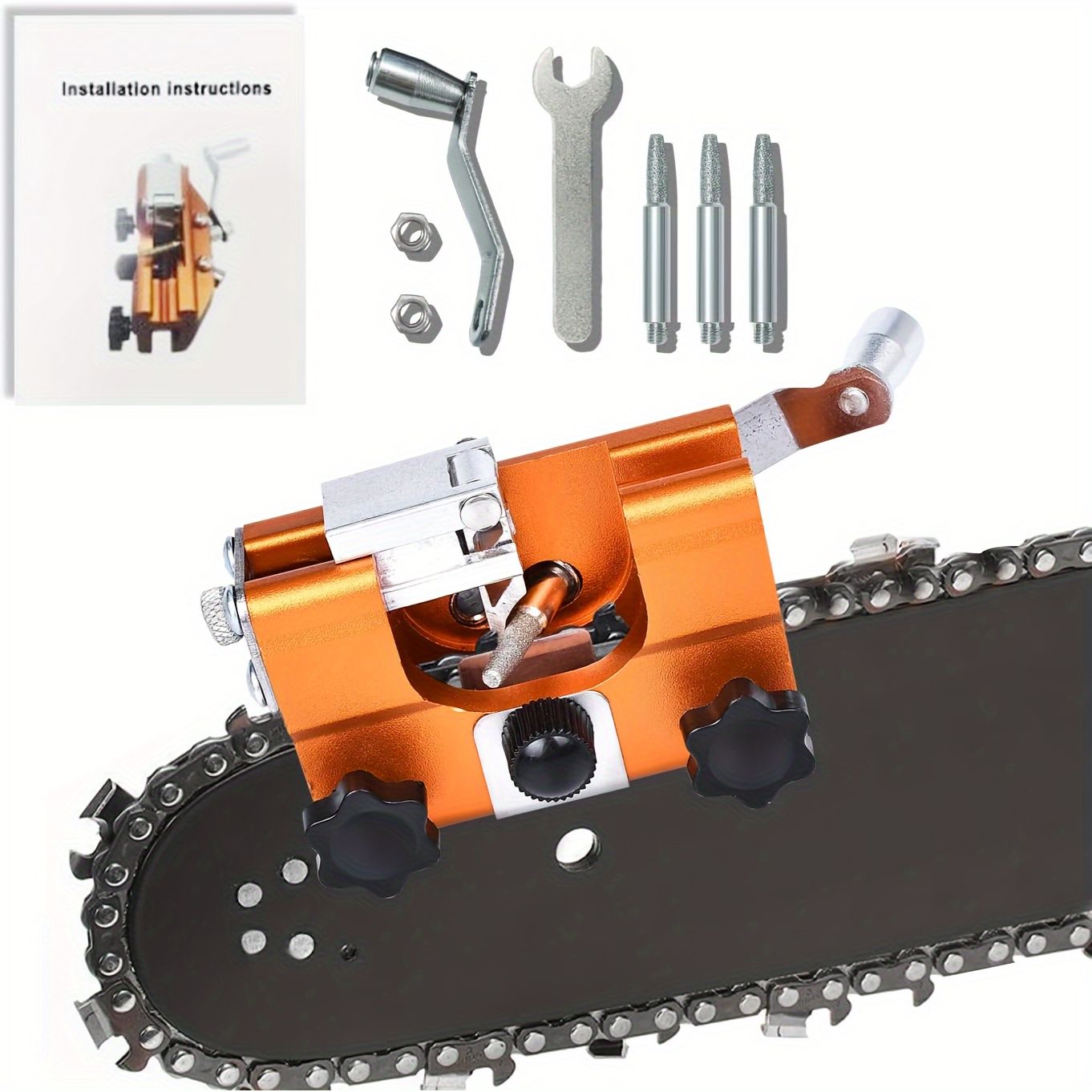 3pcs Grinding Stone Portable Chainsaw Sharpener Sharpening Jig Kit Hand-Cranked Sharpening Tool for 4-22 inches Chain Saws Electric Saws