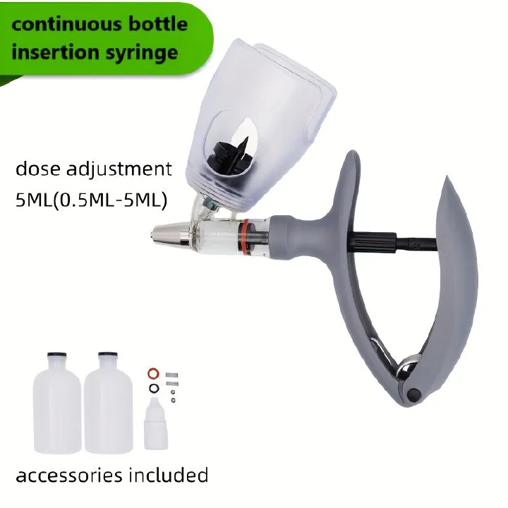 2ml /5ml Automatic Veterinary Dose Syringe Gun Set Continuous Syringe Animal Injection Adjustable Vaccine for Livestock Pig Cattle Sheep