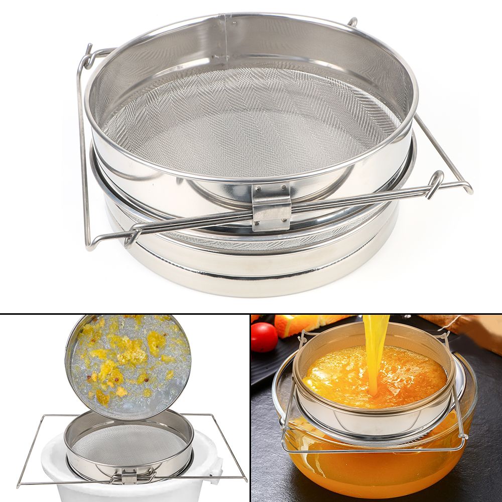 Reusable Sieve Honey Coarse Mesh Double-Layer Honey Strainer Stainless Steel Screen Bilayer Honey Net Filters Beekeeping Bee Tools