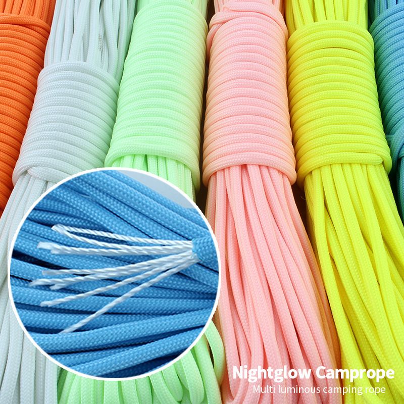 1pc 9-core 20M Night Luminous Paracord 20 Meters Glow In The Dark Cord For Outdoor Binding Reflective Tent Guyline Ropes for Windproof Awning and Canopy Secure Line