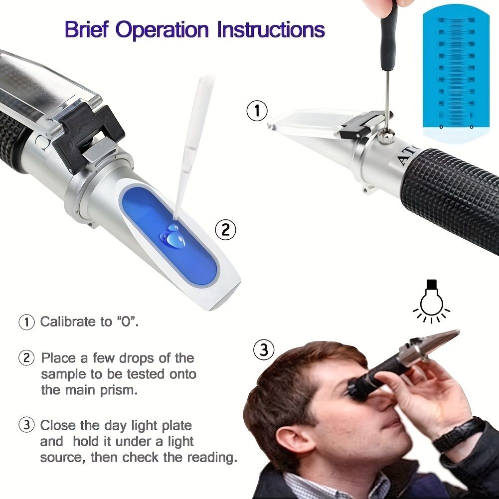 Handheld Auto Refractometer Sugar Concentration ATC Meter Densimeter 0-32% Brix Saccharimeter Tester Fruits Grapes For Homebrew Honey Vegetables