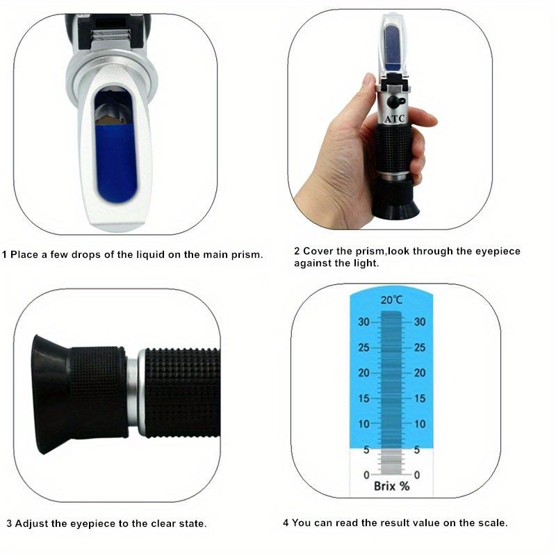 Handheld Auto Refractometer Sugar Concentration ATC Meter Densimeter 0-32% Brix Saccharimeter Tester Fruits Grapes For Homebrew Honey Vegetables