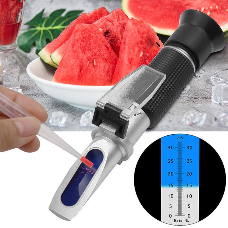 Handheld Auto Refractometer Sugar Concentration ATC Meter Densimeter 0-32% Brix Saccharimeter Tester Fruits Grapes For Homebrew Honey Vegetables